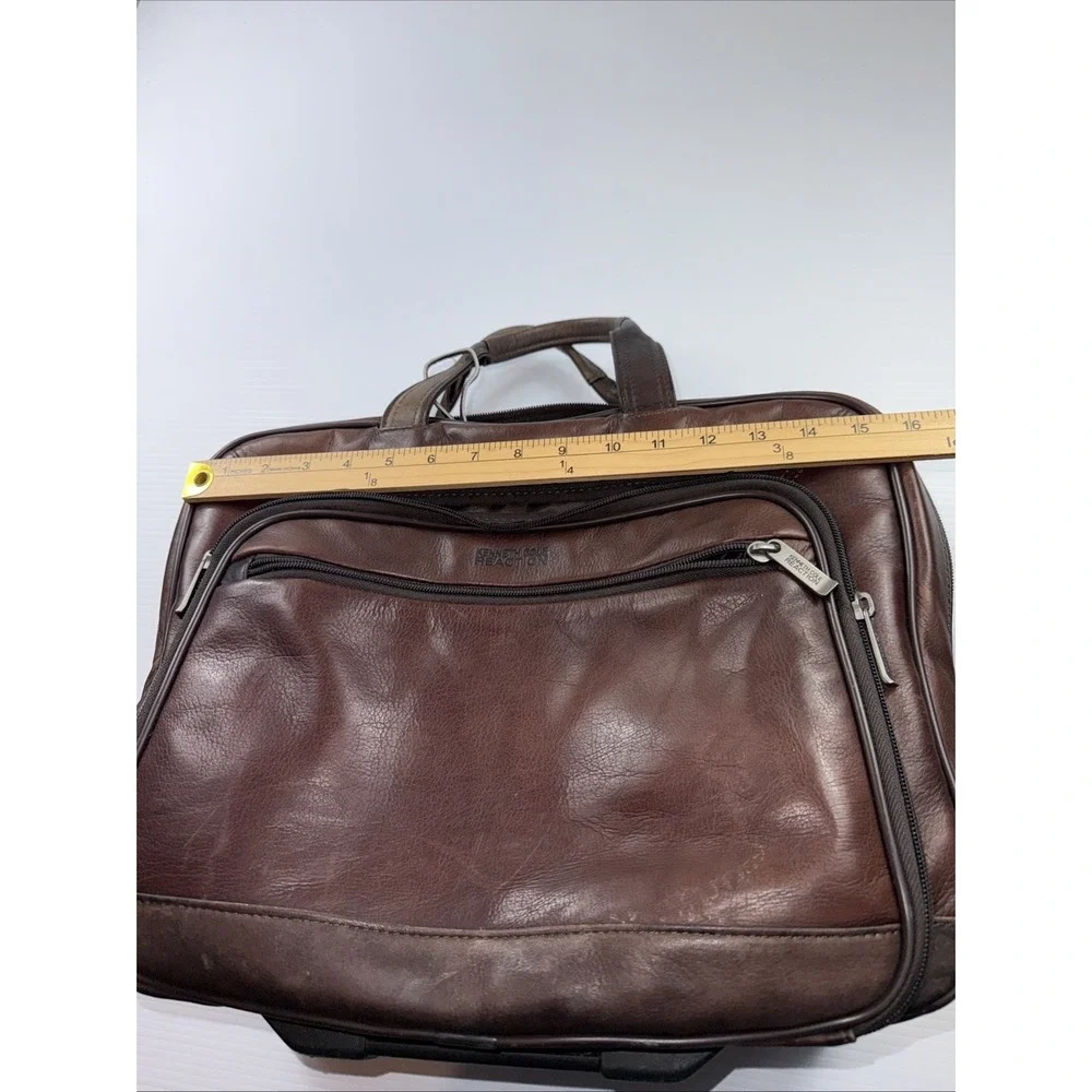 Kenneth Cole Reaction‎ Leather Rolling Briefcase Brown Zippered Laptop